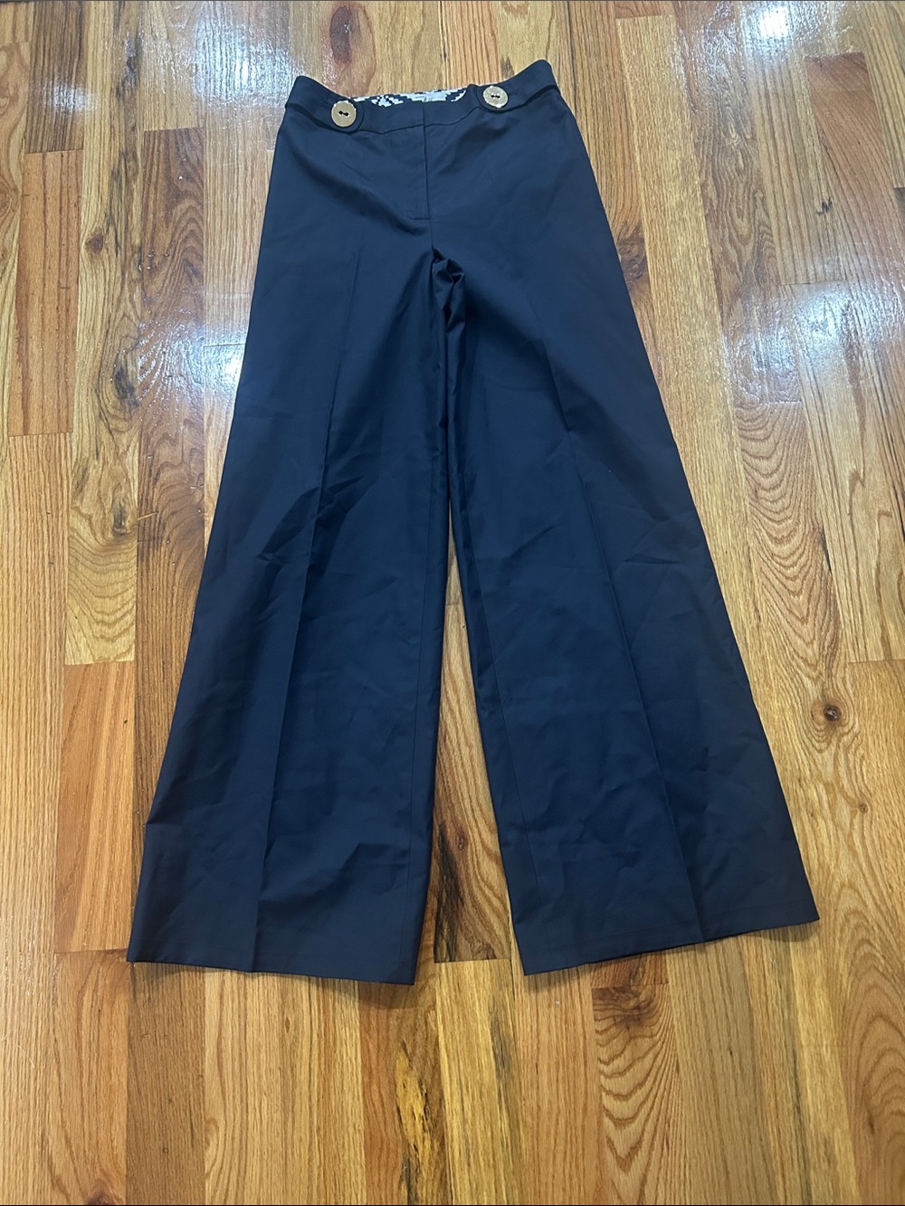 Milly Navy Trousers with Gold buttons on Waistband